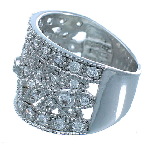 Genuine Sterling Silver Cubic Zirconia Flower Ring Size 9-3/4 AX71324